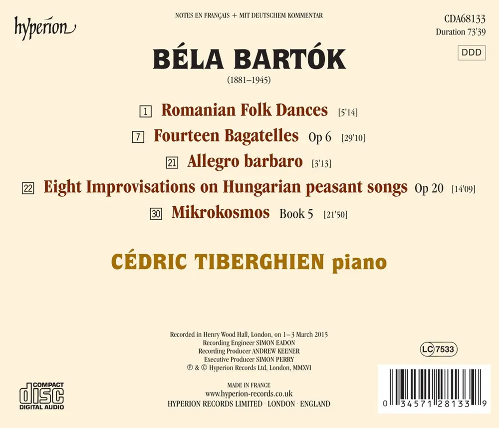 Cédric Tiberghien – BARTOK: MIKROKOSMOS V & OTHER PIANO MUSIC (CD)