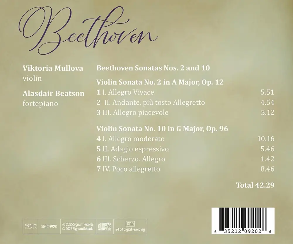 BEETHOVEN VIOLIN SONATAS NOS 2 & 10