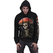 Unisex Pullover Hoodie: Shrooms (Black) (Back & Sleeve Print) thumbnail