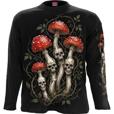 Unisex Long Sleeve T-Shirt: Shrooms (Black) (Back & Sleeve Print)