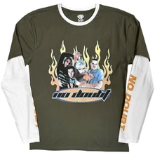 Tričko s dlhým rukávom Unisex 2 In 1 Layered Long Sleeve T-Shirt: Flames (Green & White) (Sleeve Print)