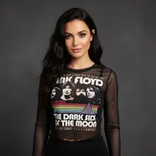 Ladies Long Sleeve Mesh Crop Top: Vintage Stripes (Black) thumbnail