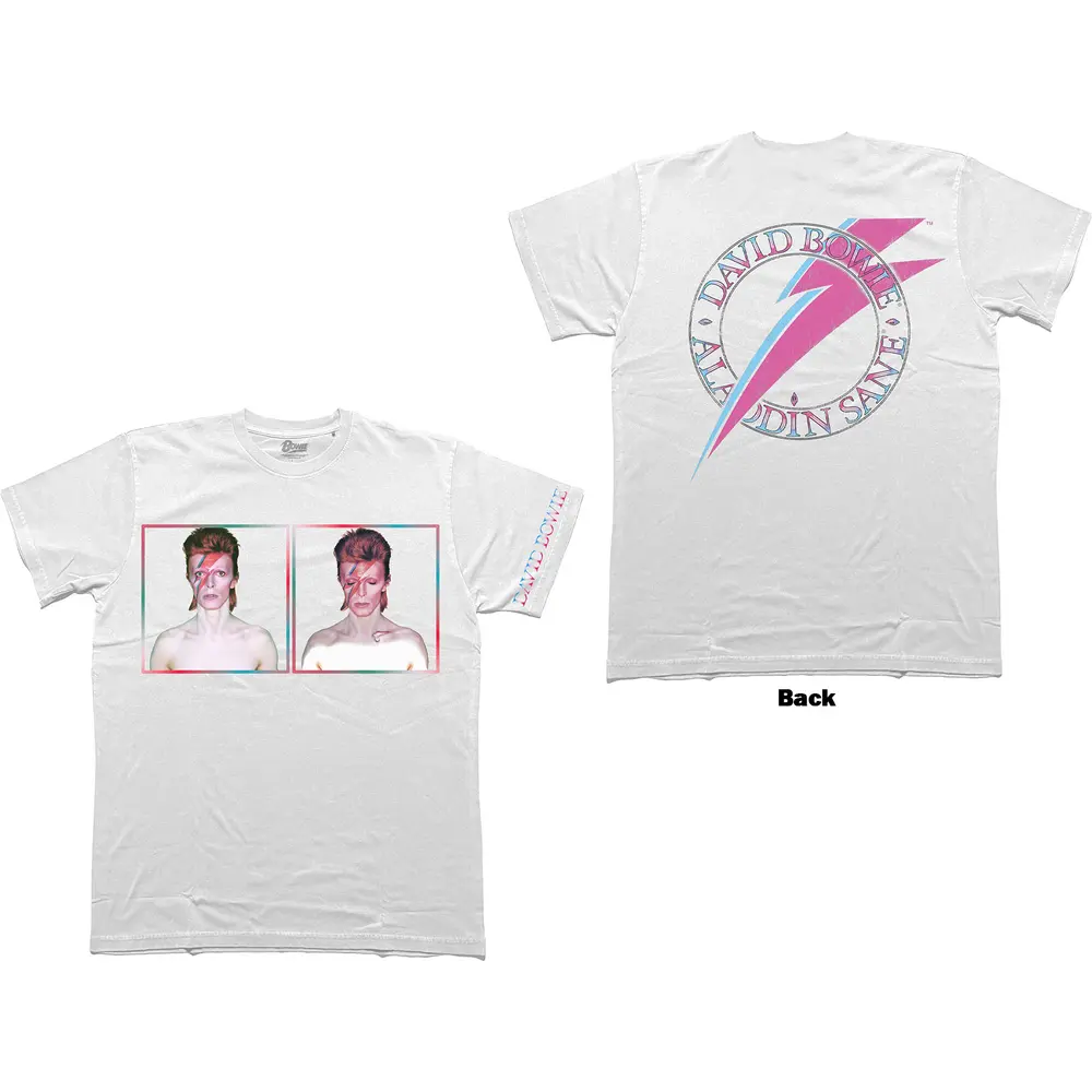 Unisex T-Shirt: Aladdin Sane Photos (White) (Back & Sleeve Print)