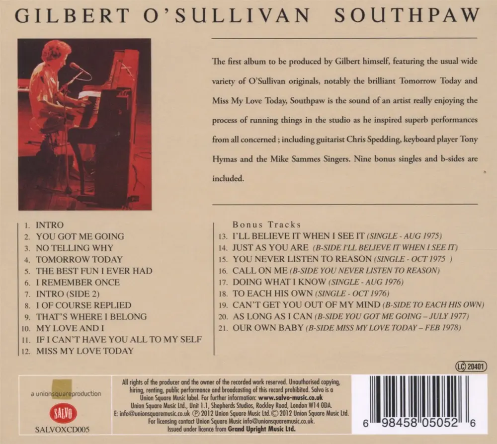 Gilbert O'Sullivan – SOUTHPAW (CD)