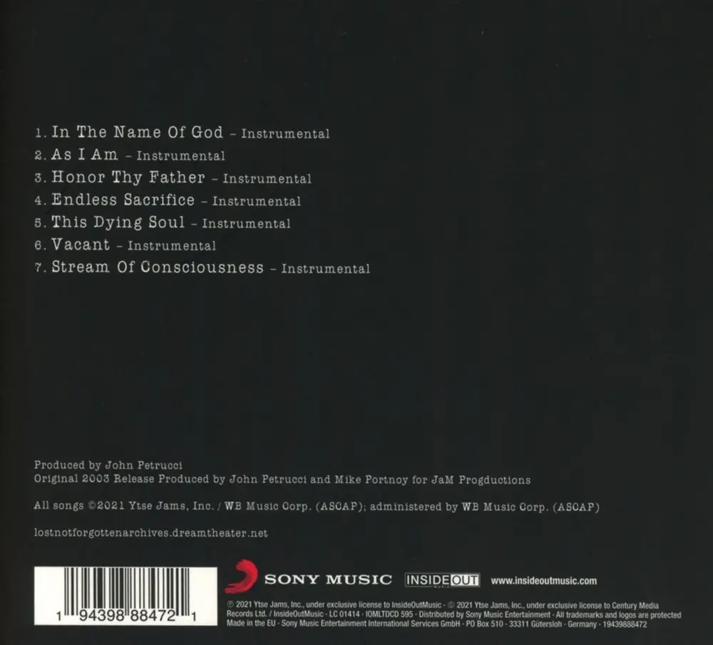 Lost Not Forgotten Archives Train of Thought Instrumental Demos CD Special Edition