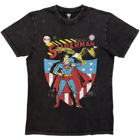 Tričko Superman Eagle Shield (Čierna, Stone Wash T-Shirt), Unisex, Čierna