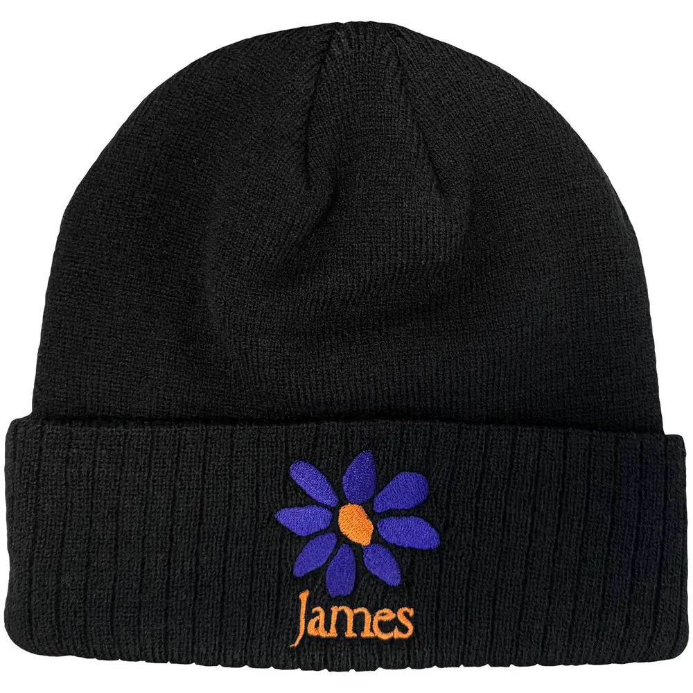 Unisex Beanie Hat: Orange Logo Purple Daisy (Black)