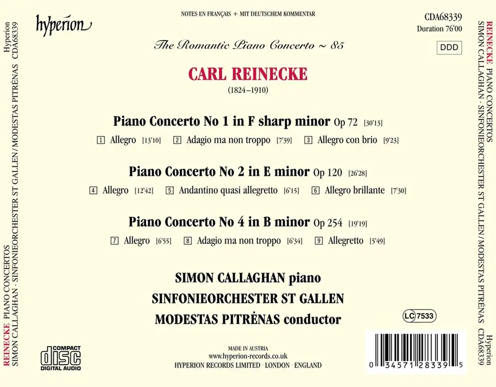 Simon Callaghan – REINECKE PIANO CONCERTOS (CD)