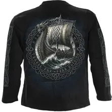 Unisex Long Sleeve T-Shirt: Viking Norseman (Black) (Back & Sleeve Print) thumbnail