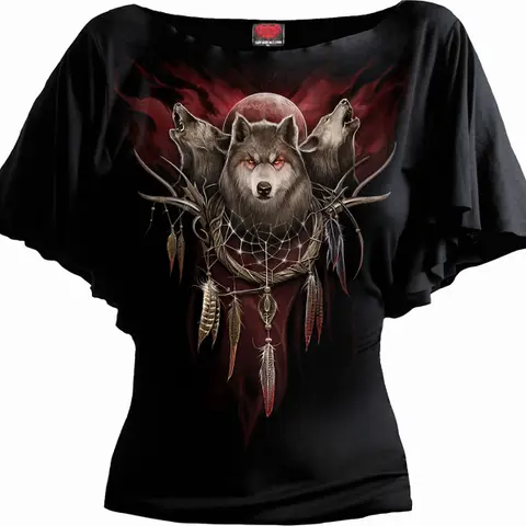 Ladies Latin Boatneck Top: Cry Of The Wolf (Black)