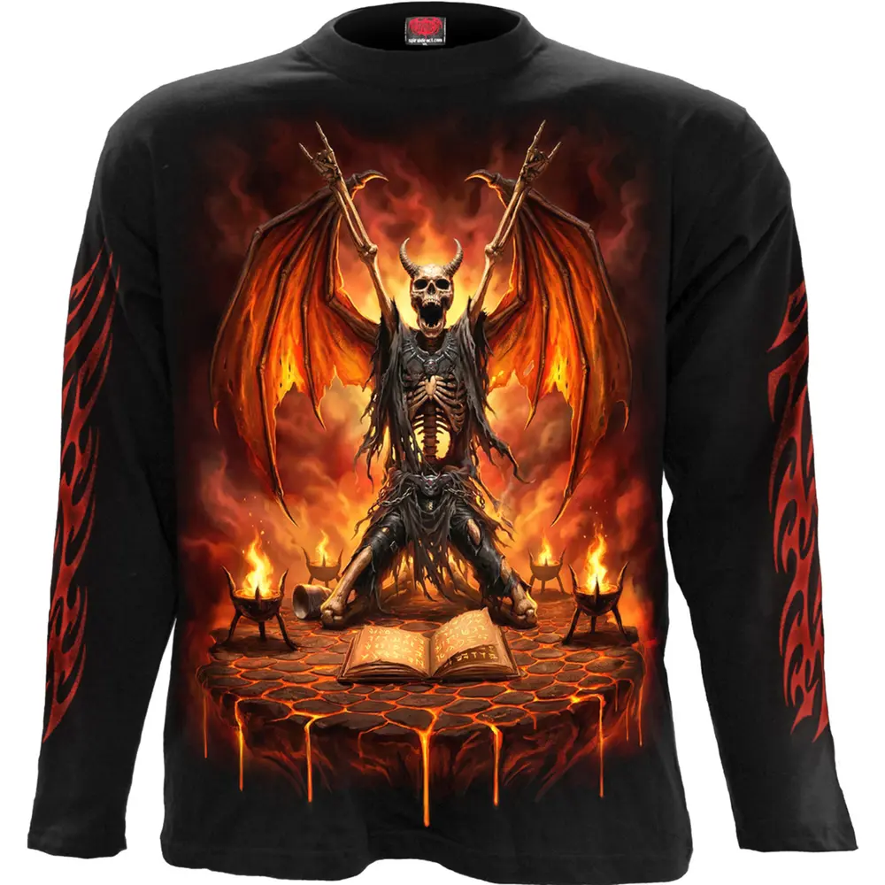 Unisex Long Sleeve T-Shirt: Skeletal Worship (Black) (Back & Sleeve Print)