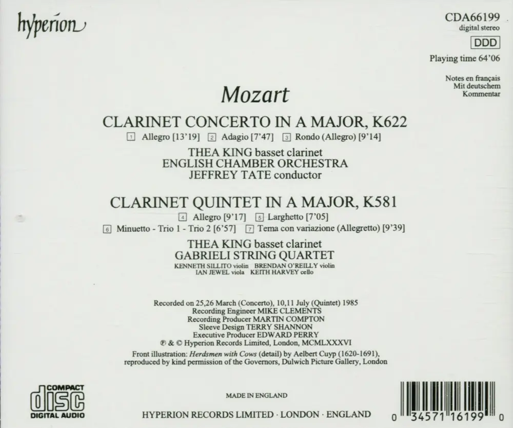 MOZART: CLARINET CONCERTO, K. 622 & CLARINET QUINT