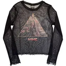 Croptop Ladies Long Sleeve Mesh Crop Top: The Mountain (Black)