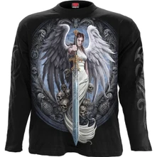 Tričko s dlhým rukávom Unisex Long Sleeve T-Shirt: Angel Sword (Black) (Back & Sleeve Print)