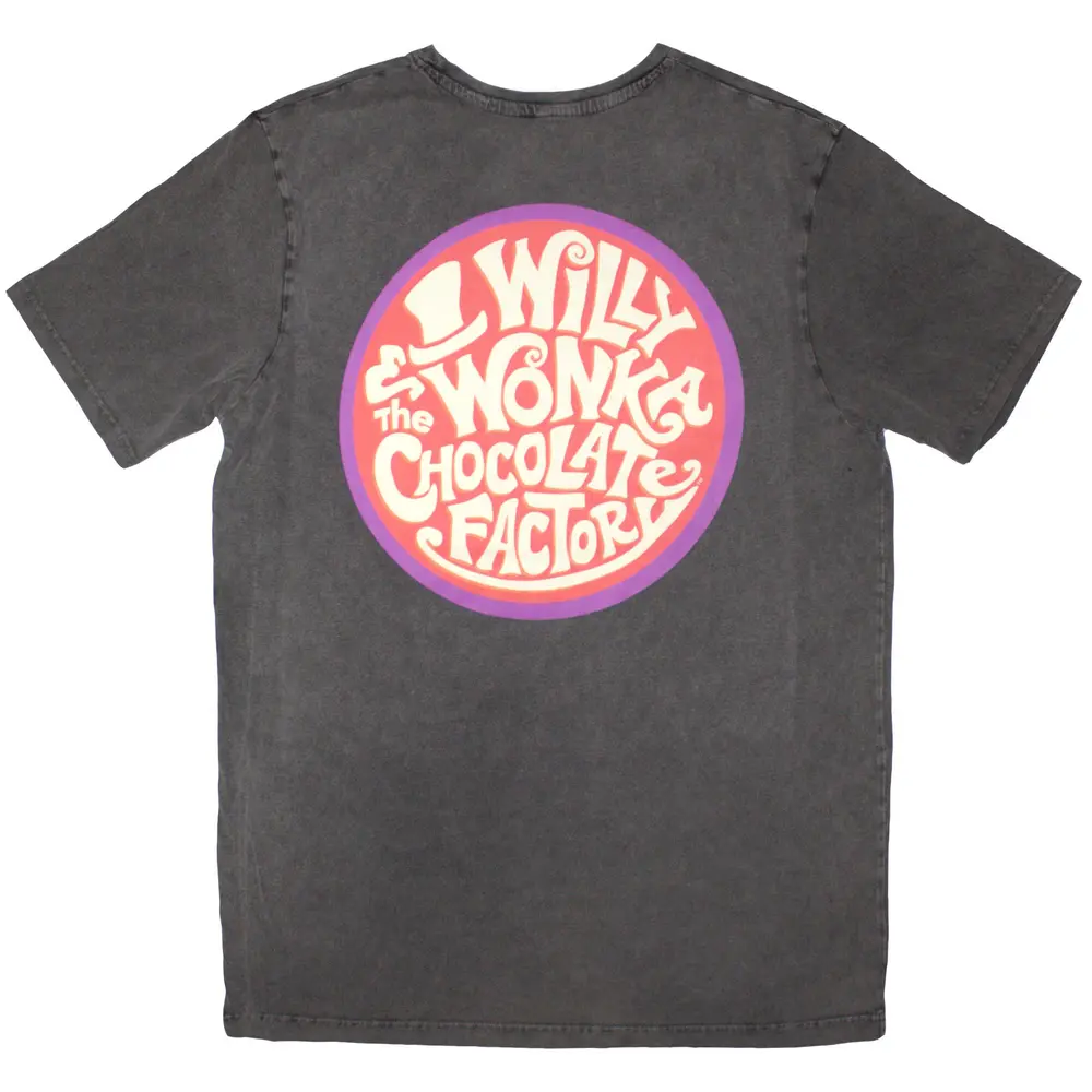 Willy Wonka – Logo Emblem (Šedá, Stone Wash T-Shirt) (Tričko)