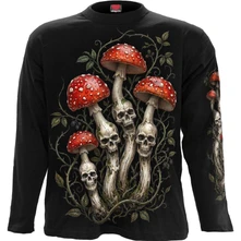 Unisex Long Sleeve T-Shirt: Shrooms (Black) (Back & Sleeve Print)
