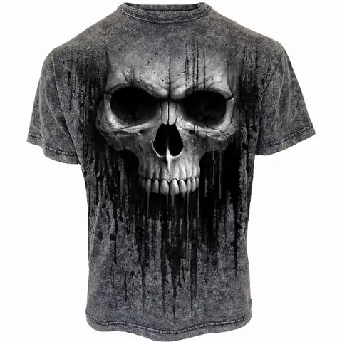 Spiral – Tričko Acid Skull (Čierna, Šedá, Acid Wash T-Shirt), Unisex, Čierna, Šedá