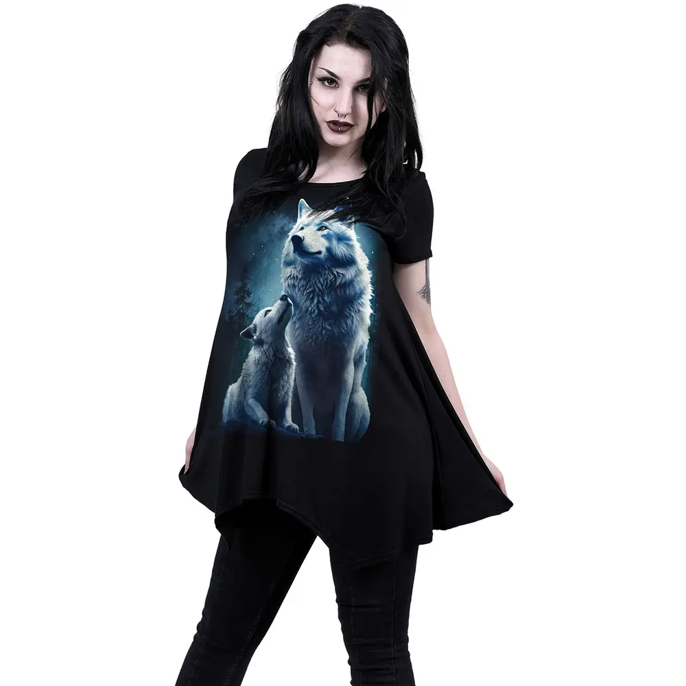 Spiral – Wolf Guardian (Čierna, Dámske, Smock Tunic Casual Top) (Tričko)