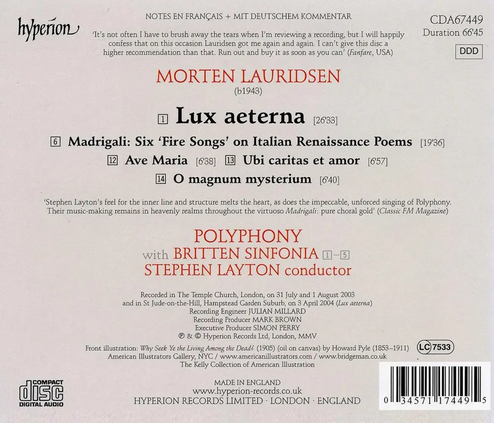 LAURIDSEN: O MAGNUM MYSTERIUM, LUX AETERNA, UBI CA (CD)
