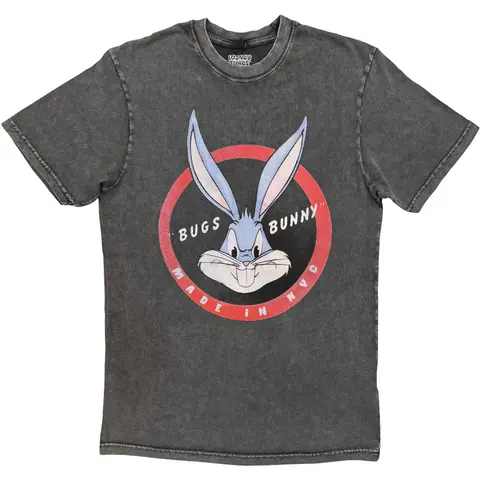 Looney Tunes – Tričko Bugs Bunny Made In NYC (Šedá, Stone Wash T-Shirt), Unisex, Šedá