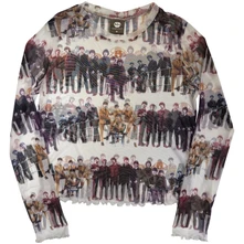 Croptop Ladies Long Sleeve Mesh Crop Top: Anthology Colours Repeat (White) (All Round)