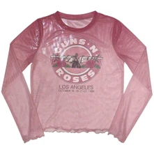 Croptop Ladies Long Sleeve Mesh Crop Top: Bullet Seal (Pink)