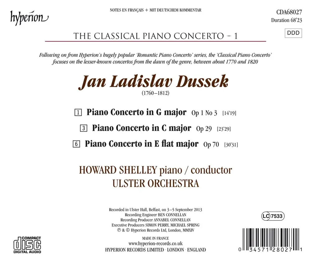DUSSEK: PIANO CONCERTOS OP. 1/3, 29 & 70 (HYPERION