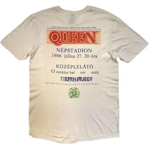 Queen – Tričko Budapest Ticket (Natural), Unisex, Natural