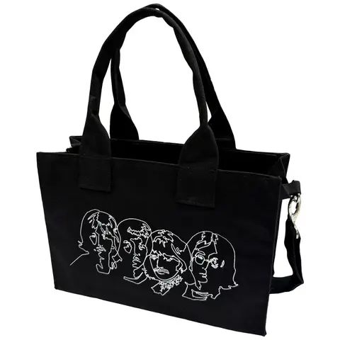 Cotton Tote Bag: White Album Faces & Apple (Black) (Back Print)