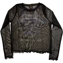 Ladies Long Sleeve Mesh Crop Top: Ride The Lightning (Black) (Back Print) thumbnail