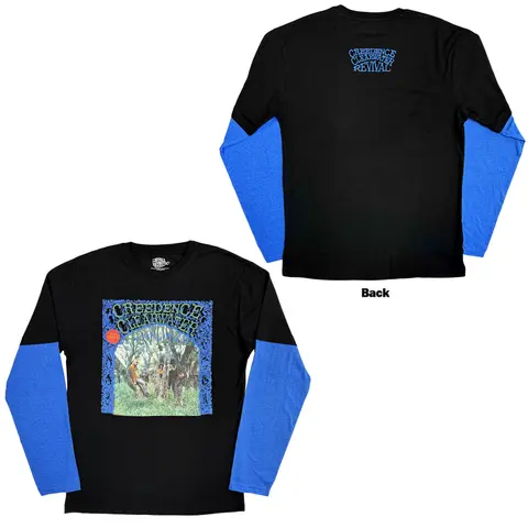 Unisex 2 In 1 Layered Long Sleeve T-Shirt: CCR Album (Black & Blue) (Back & Sleeve Print)