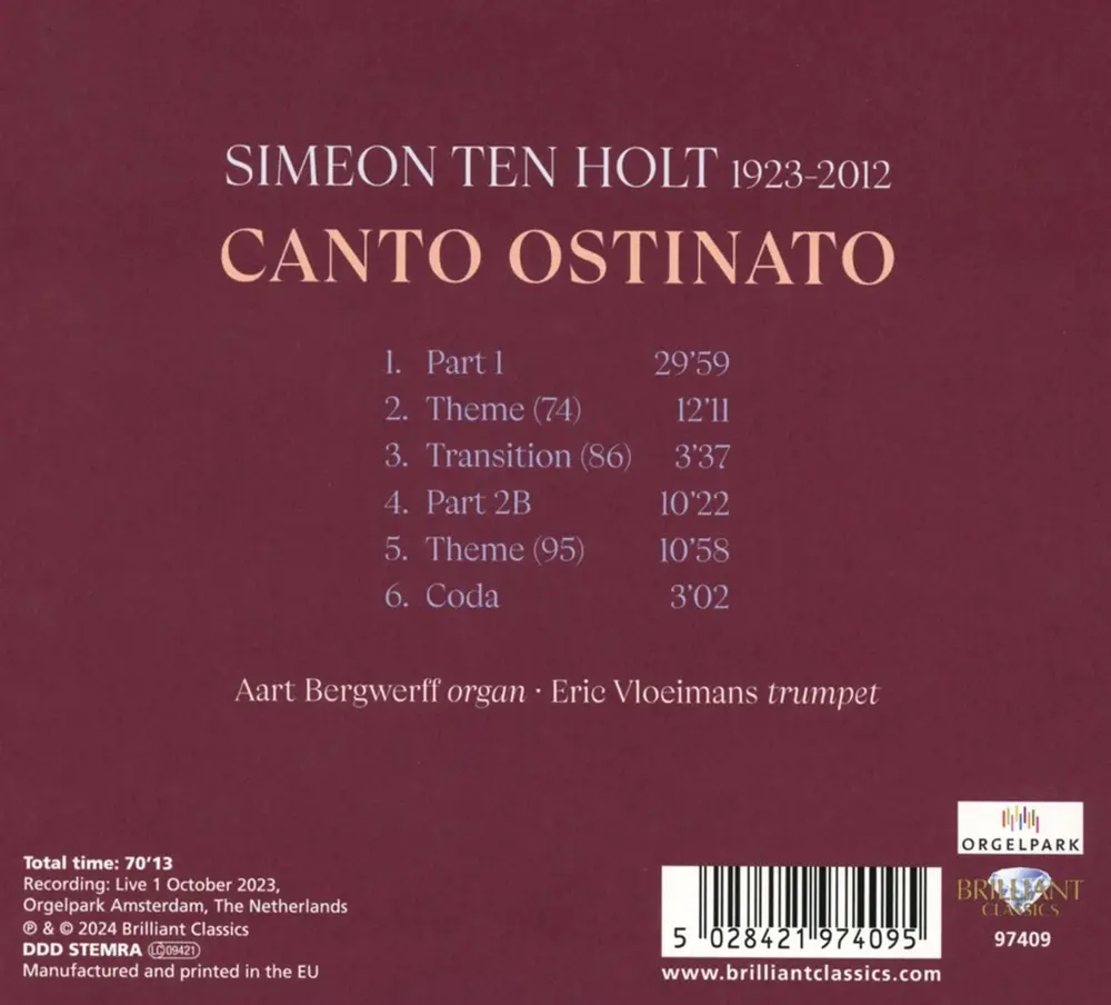Aart Bergwerff & Eric Vloeimans – TEN HOLT: CANTO OSTINATO (CD)