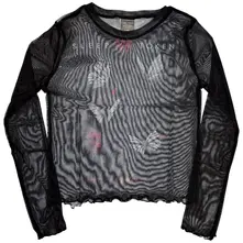 Sleep Token, Croptop Ladies Long Sleeve Mesh Crop Top: Butterflies (Black), Žena, Čierna