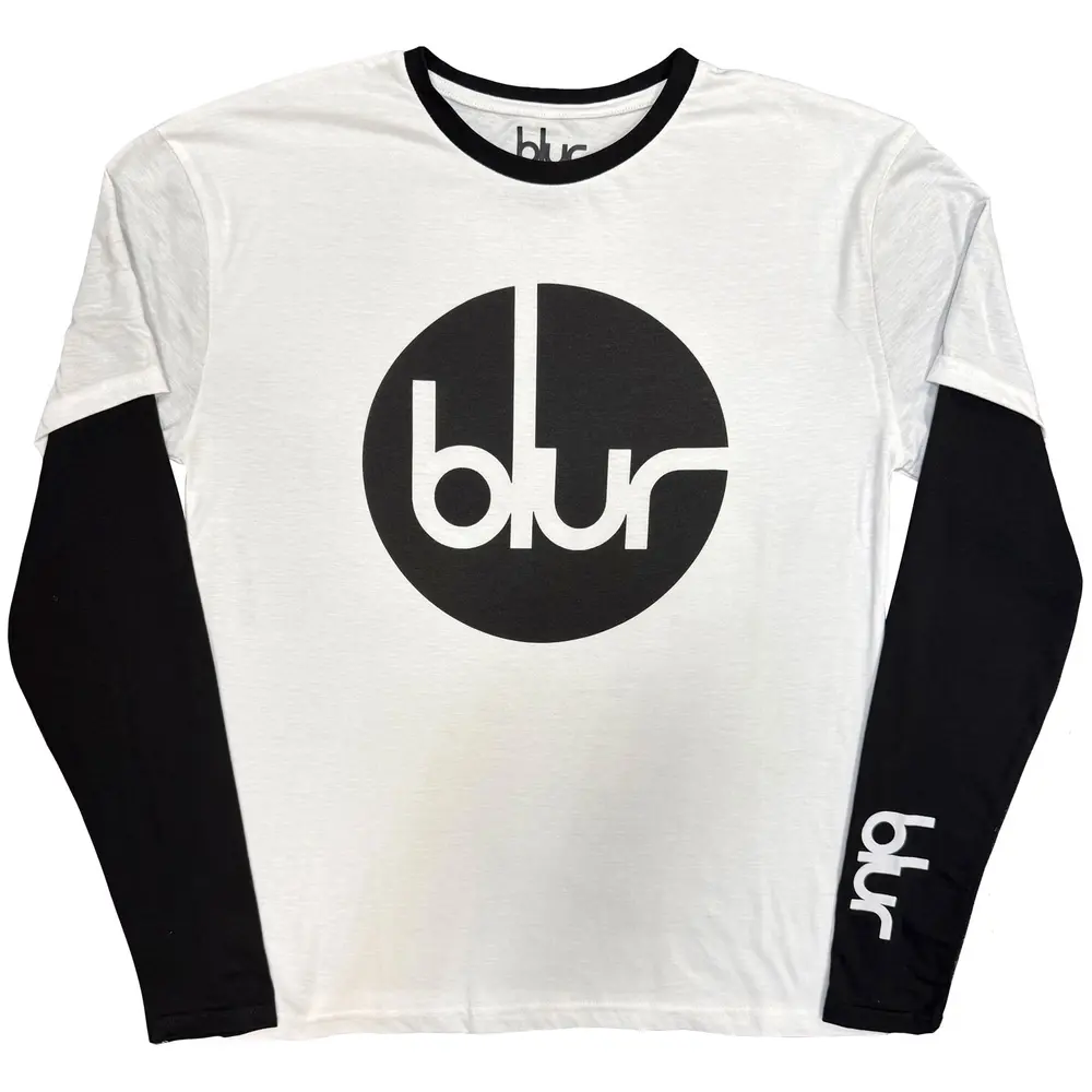 Unisex 2 In 1 Layered Long Sleeve T-Shirt: Circle Logo (Black & White) (Sleeve Print)