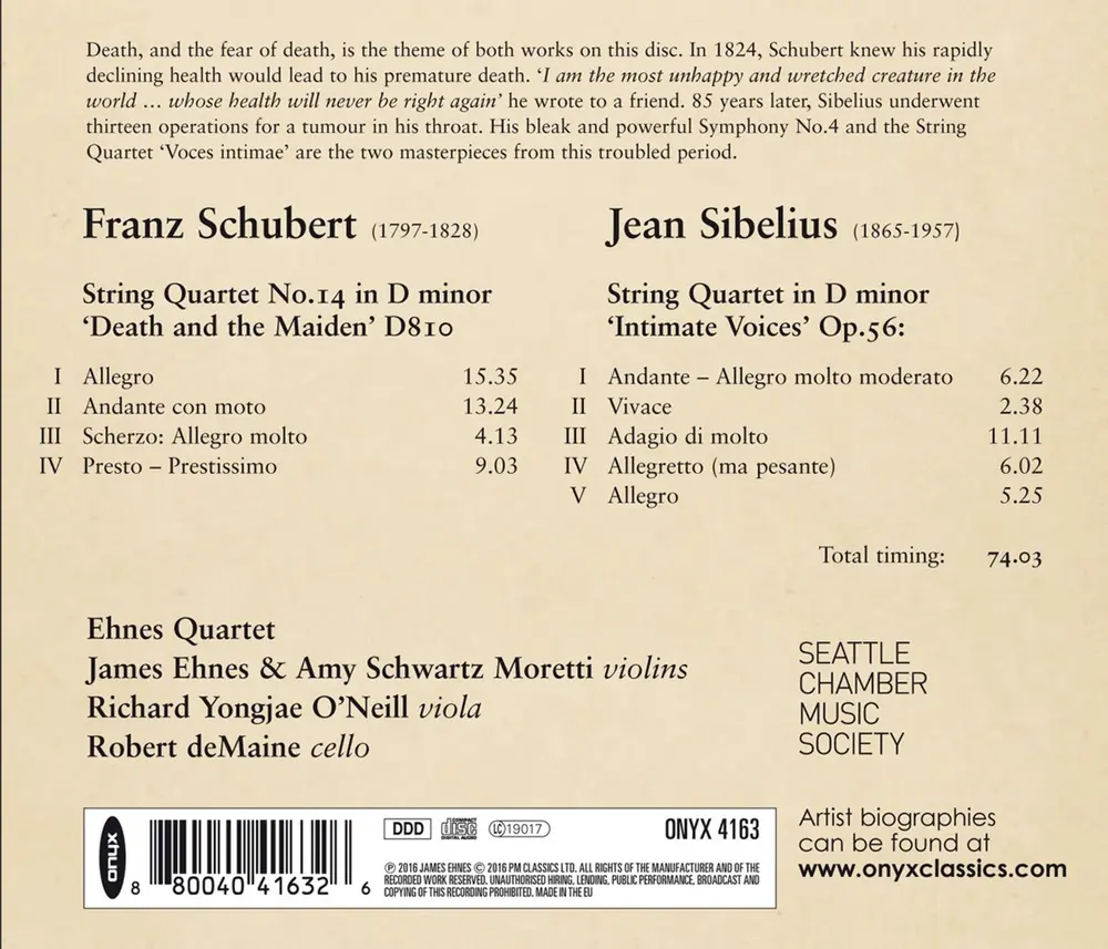 EHNES QUARTET - SCHUBERT: DEATH AND THE MAIDEN/SIBELIUS: INTIMATE VOICE