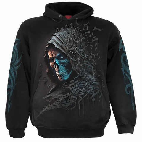 Unisex Pullover Hoodie: Midnight Blues (Black) (Back & Sleeve Print)