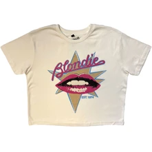 Croptop Ladies Stone Wash Crop Top: Lips (White)