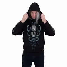 Unisex Pullover Hoodie: Stone Gaze (Black) (Back & Sleeve Print) thumbnail