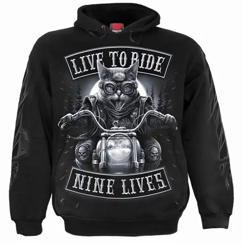 Unisex Pullover Hoodie: Nine Lives (Black) (Back & Sleeve Print)
