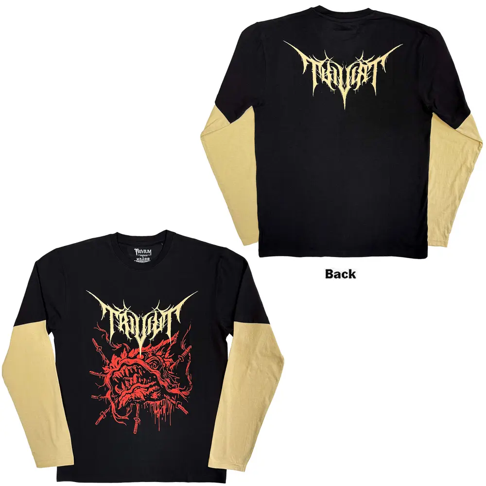 Unisex Layered Long Sleeve T-Shirt: Red Demon (Black & Sand) (Back Print)