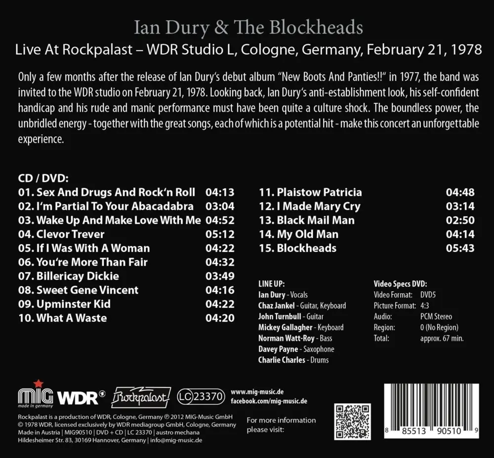 Ian Dury & The Blockheads – LIVE AT ROCKPALAST 1978 (2025) (CD)