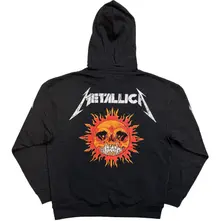Unisex Pullover Hoodie: Worn Pushead Flaming Skull (Charcoal Grey) (Back Print) thumbnail