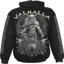 Unisex Pullover Hoodie: Valhalla (Black) (Back & Sleeve Print) thumbnail