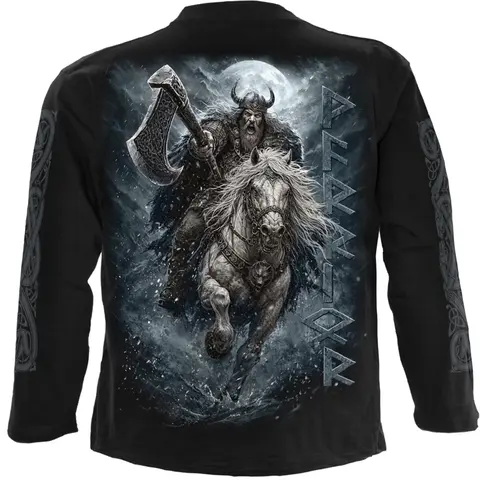 Unisex Long Sleeve T-Shirt: Viking Rampage (Black) (Back & Sleeve Print)
