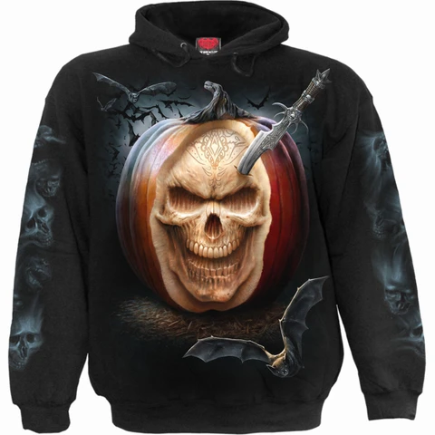 Unisex Pullover Hoodie: Carving Death (Black) (Back & Sleeve Print)
