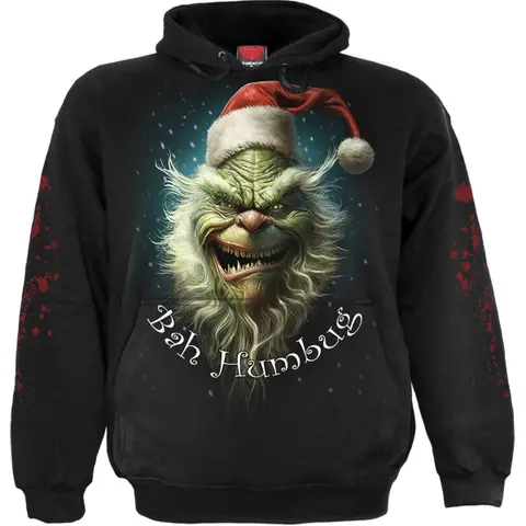 Unisex Pullover Hoodie: Bah Humbug (Black) (Back & Sleeve Print)
