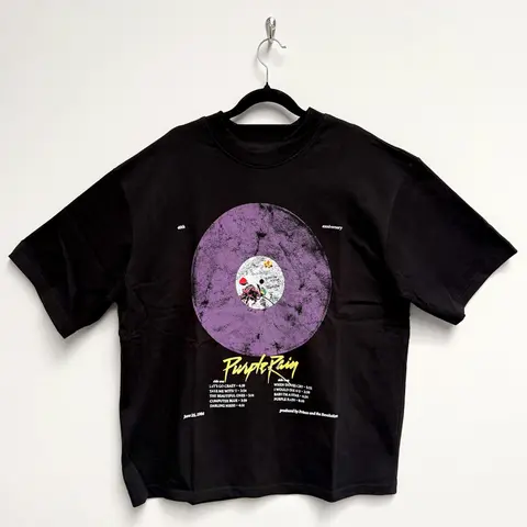 Unisex Oversized Boxy T-Shirt: Purple Rain Disc (Black)