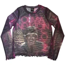 Croptop Ladies Long Sleeve Mesh Crop Top: Physical (Purple)