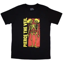 Pierce the Veil, Tričko Wavy Skeleton, Unisex, Čierna