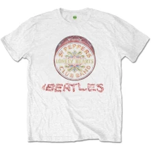 The Beatles, Tričko Flowers Logo & Drum, Unisex, Biela